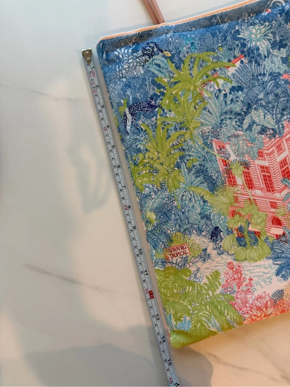 Tropical Scene Canvas Tote in Blue and Pink